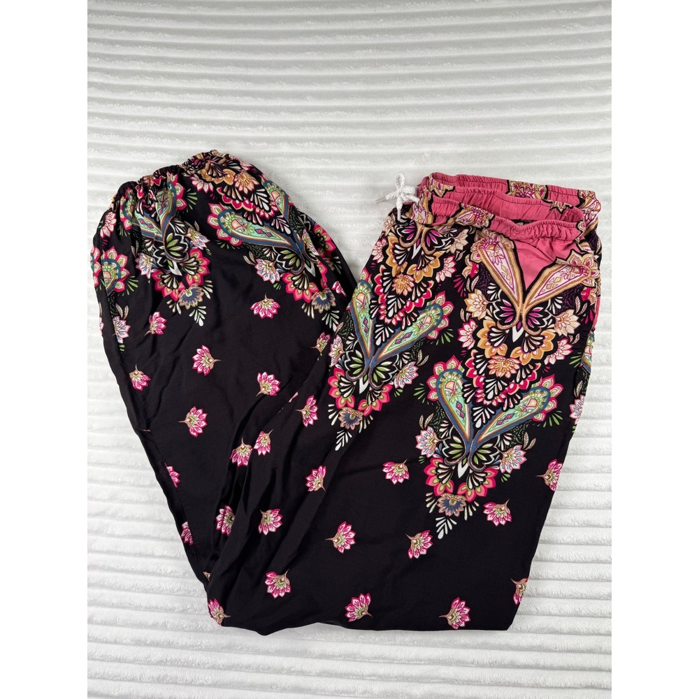 Urban Coco Boho Paisley Floral Harem Pants Black Pink XL Cotton Rayon Joggers